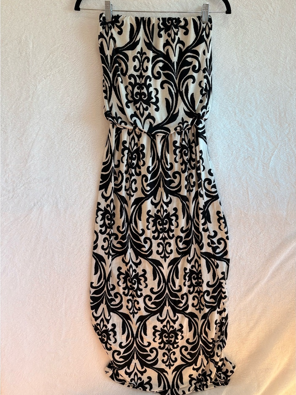 Fashionomics Black Cream Damask Strapless Maxi Dress Estimated S/M